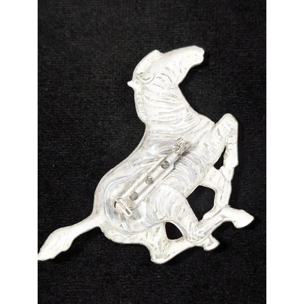 Vintage Zebra Metal Pin Brooch Black Stripe‎ Enamel Tribal
